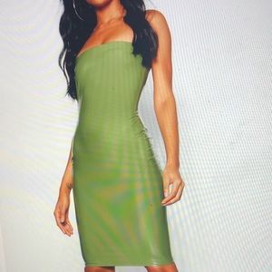 Pink Vinyl Bandeau Mini Dress